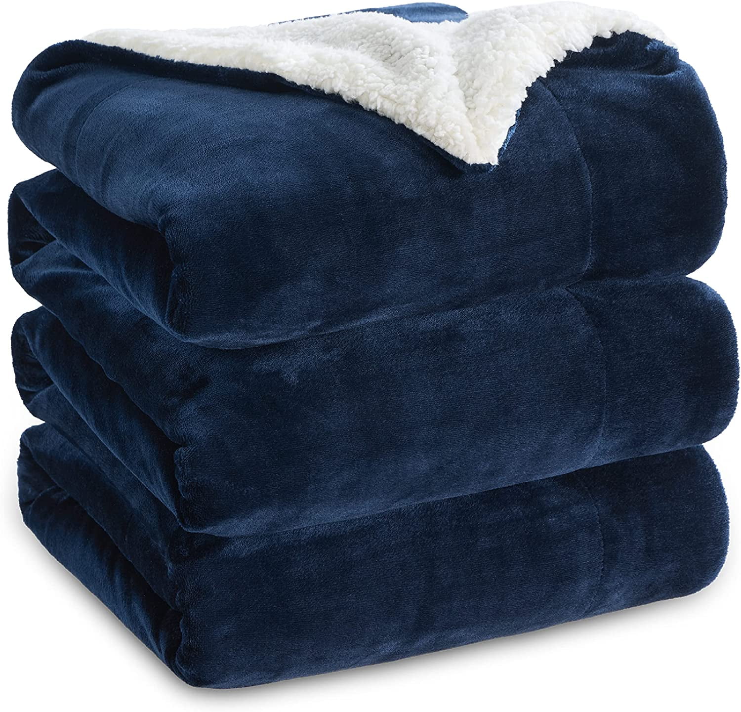Bedsure Sherpa Fleece Queen Size Blankets Navy - Thick and Warm