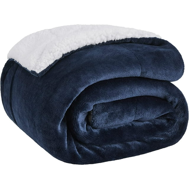 Bedsure Sherpa Fleece Throw Blanket Navy Thick and Warm Blankets