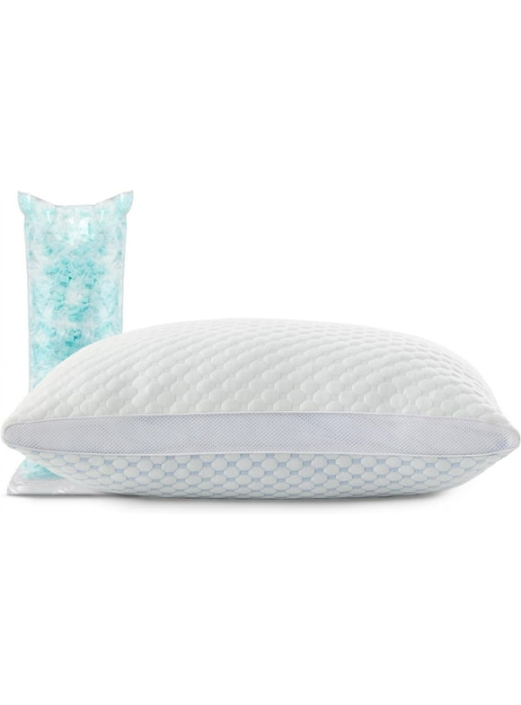 Bedsure Shredded Memory Foam Pillow - Firm Side Sleeper Pillows, Premium Rayon Derived from Bamboo with Adjustable Loft and Washable Zipper Cover, Queen