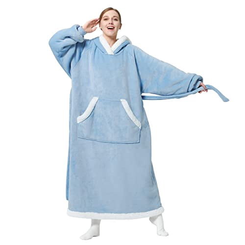 Bedsure Standard Side Split and Belt Wearable Blanket Hoodie, Long Sherpa  Fleece Blanket Sweatshirt with Warm Big Hood, Dream Blue - Walmart.com