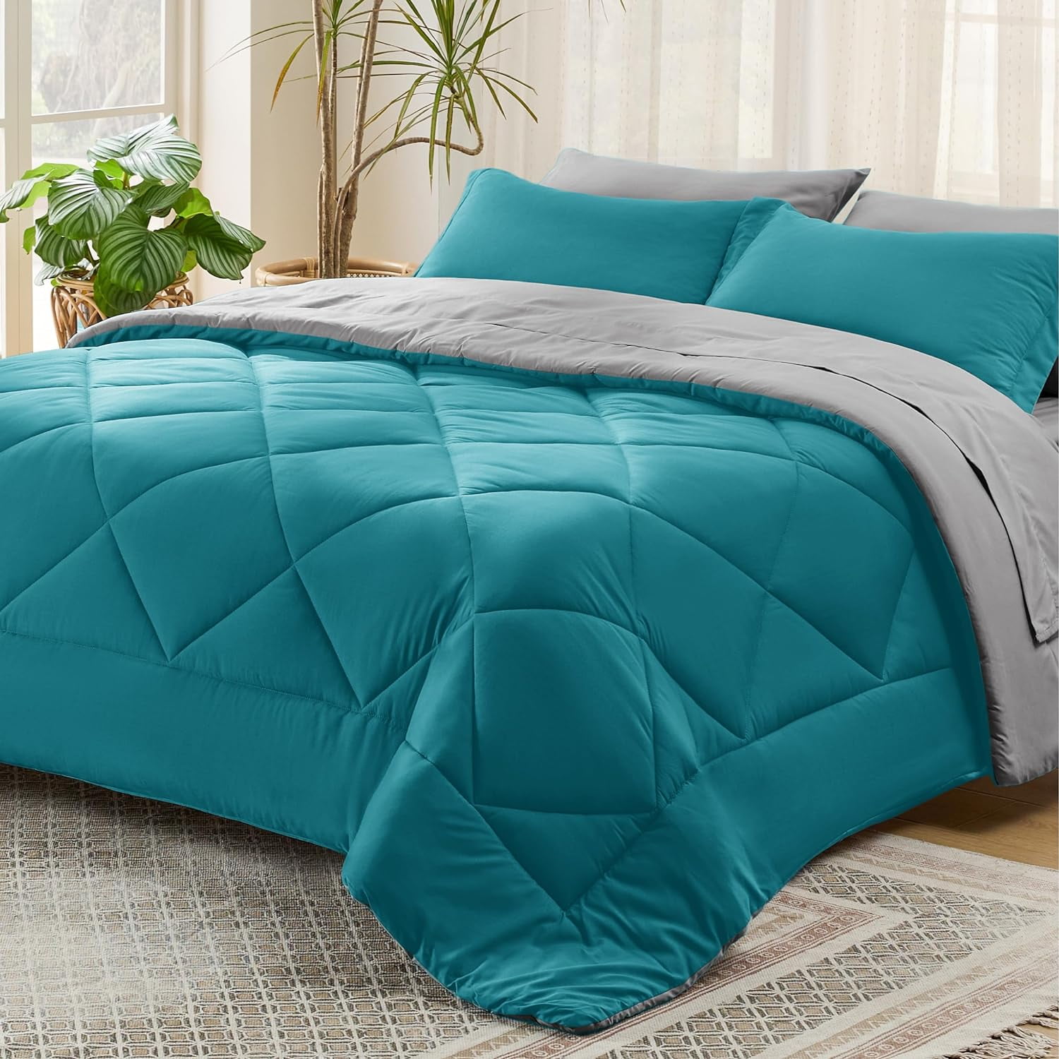 Cozy Comfort Teal King Size Comforter Set 7 Pieces Reversible King