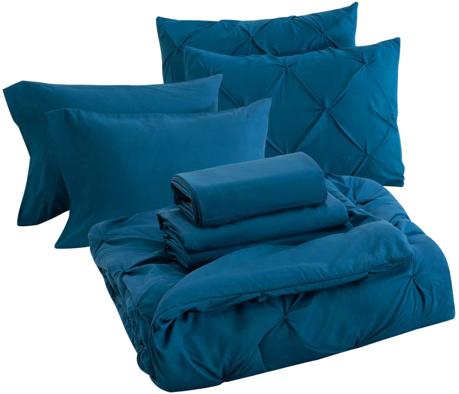 Cozy Comfort Teal Queen Comforter Set 7 Pieces Pintuck Bed in A Bag Queen, Teal Queen Bed Set