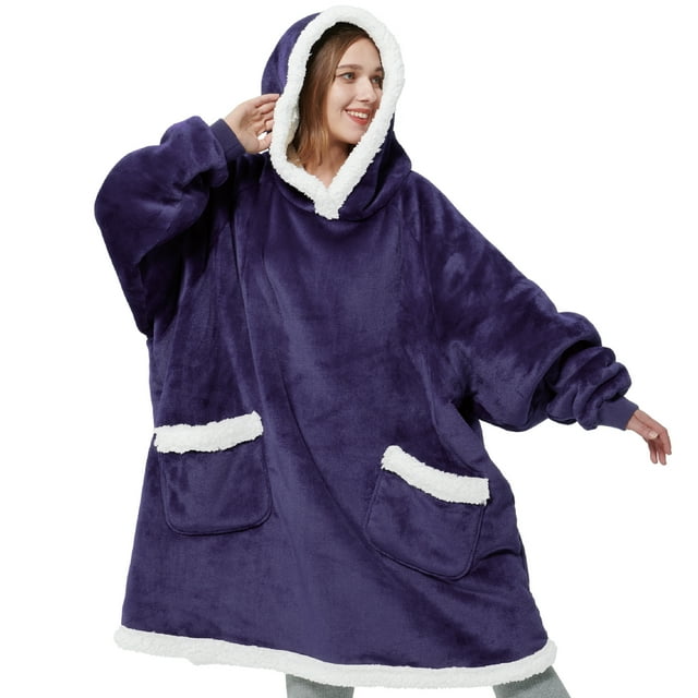 Bedsure Wearable Blanket Hoodie, Giant Pocket Sherpa Fleece Hooded