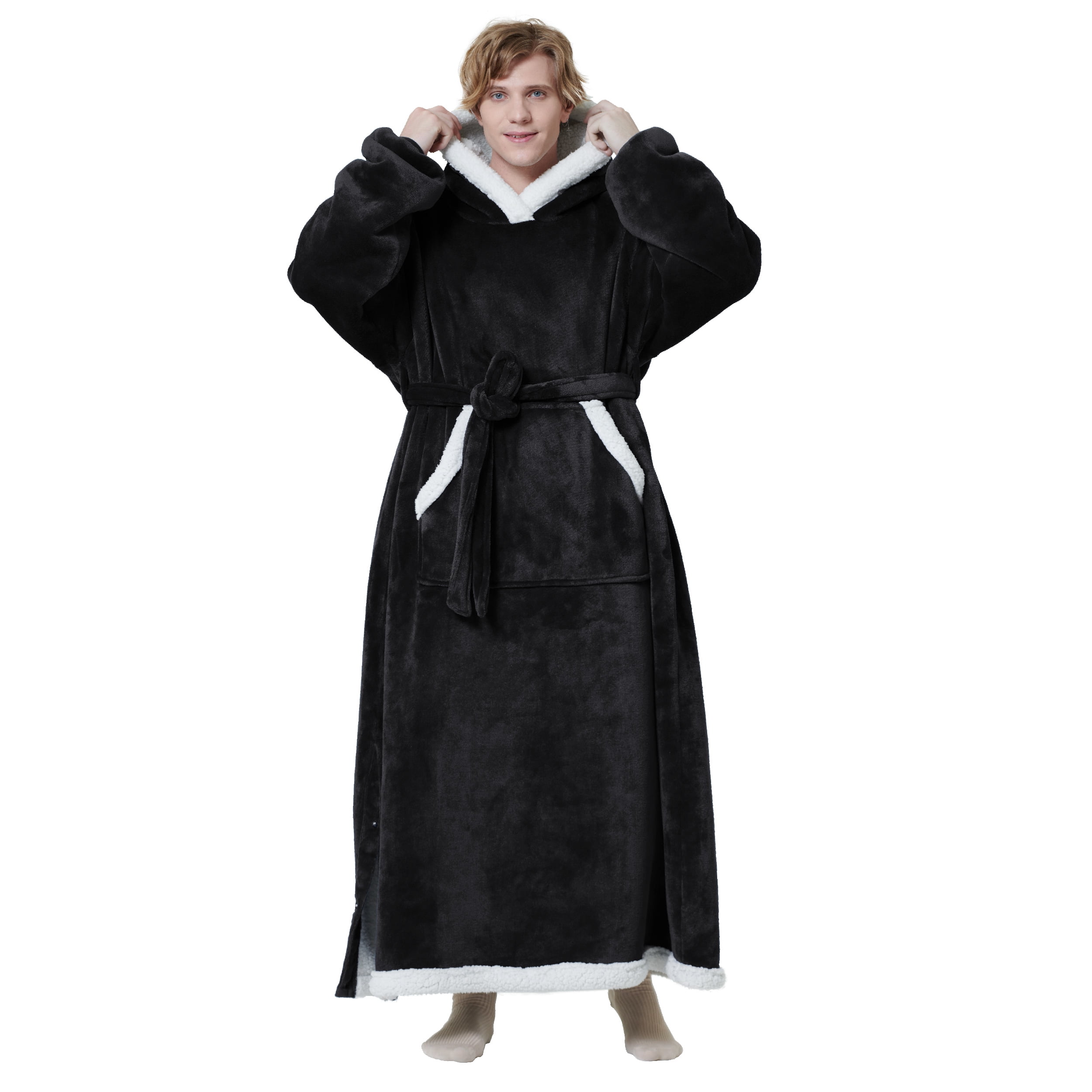 Bedsure Wearable Blanket Hoodie, Long Sherpa Hoodie Blanket with Giant