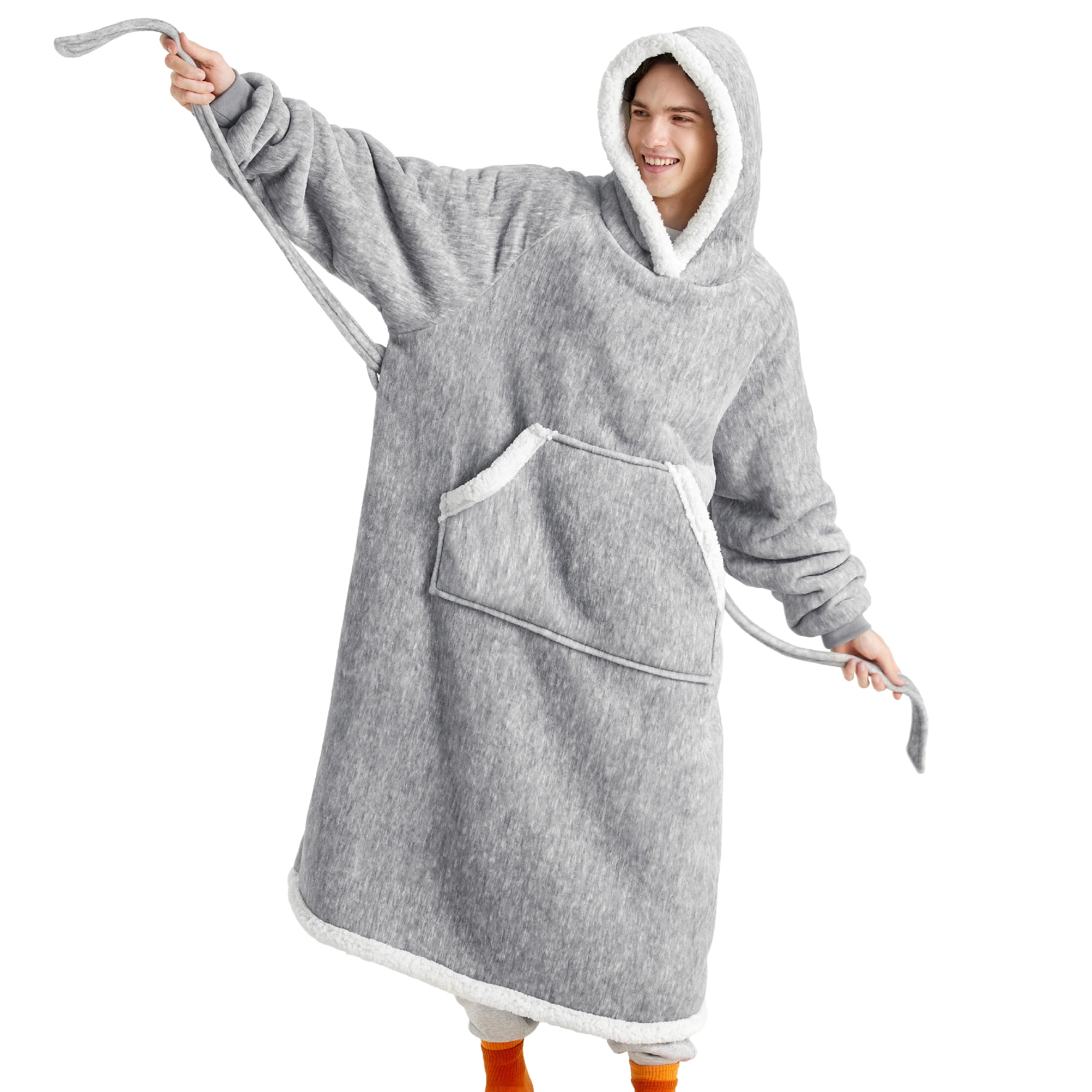 Bedsure Wearable Blanket Hoodie, Long Sherpa Hoodie Blanket with Giant