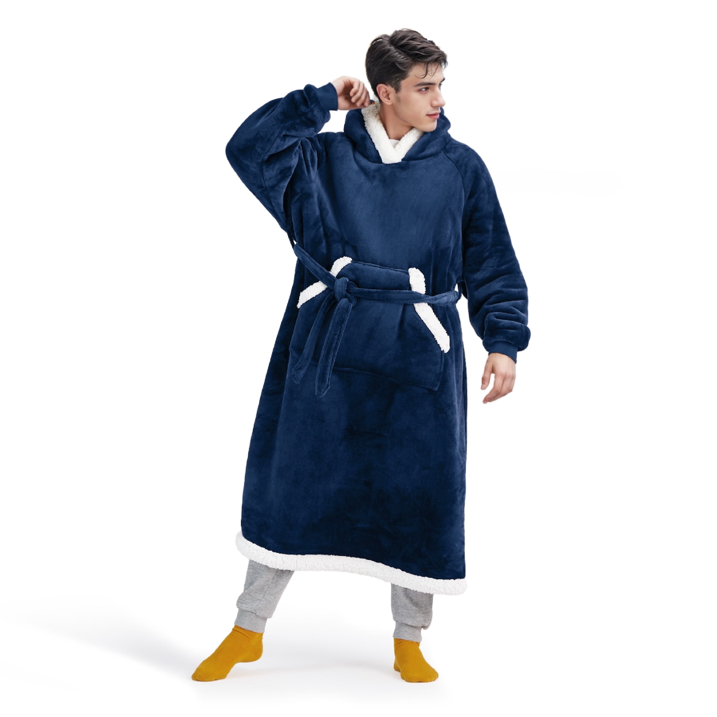 Cozy Comfort Wearable Blanket Hoodie Oversized Hooded Sweatshirt Blanket Breathable Blue