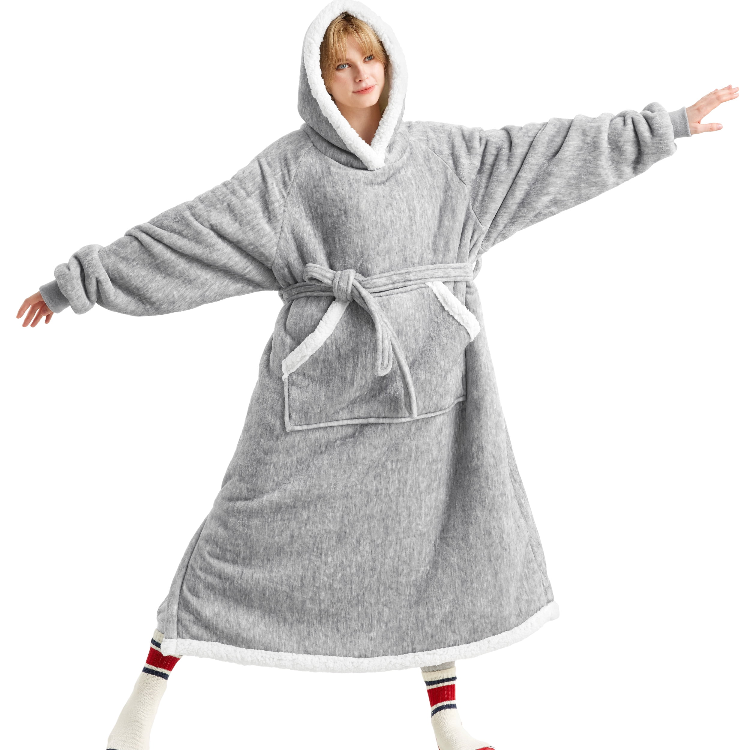 Bedsure Wearable Blanket Hoodie, Long Sherpa Hoodie Palestine
