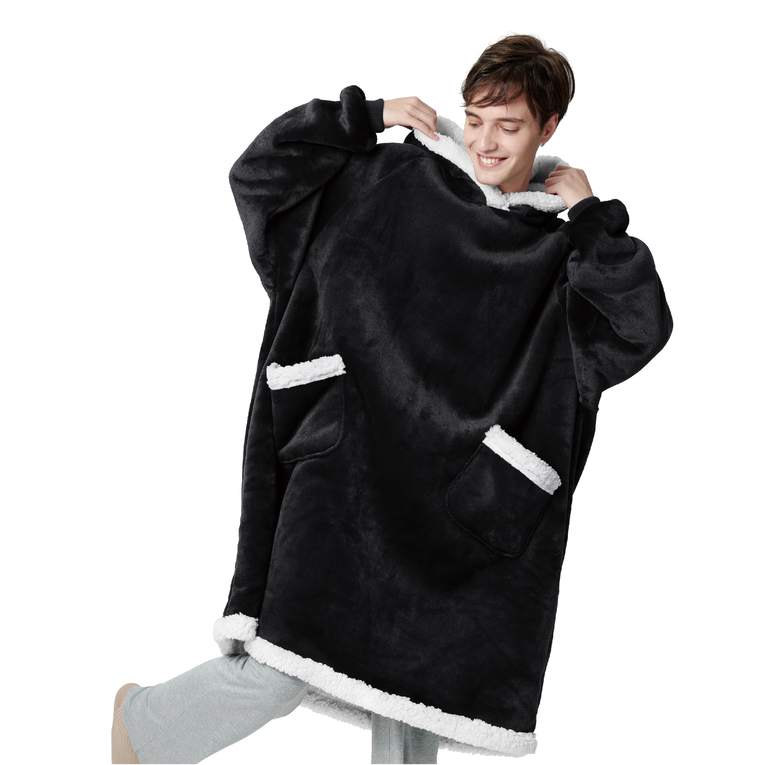 Cozy Comfort Wearable Blanket Hoodie, Sherpa Hoodie Blanket with Giant ...