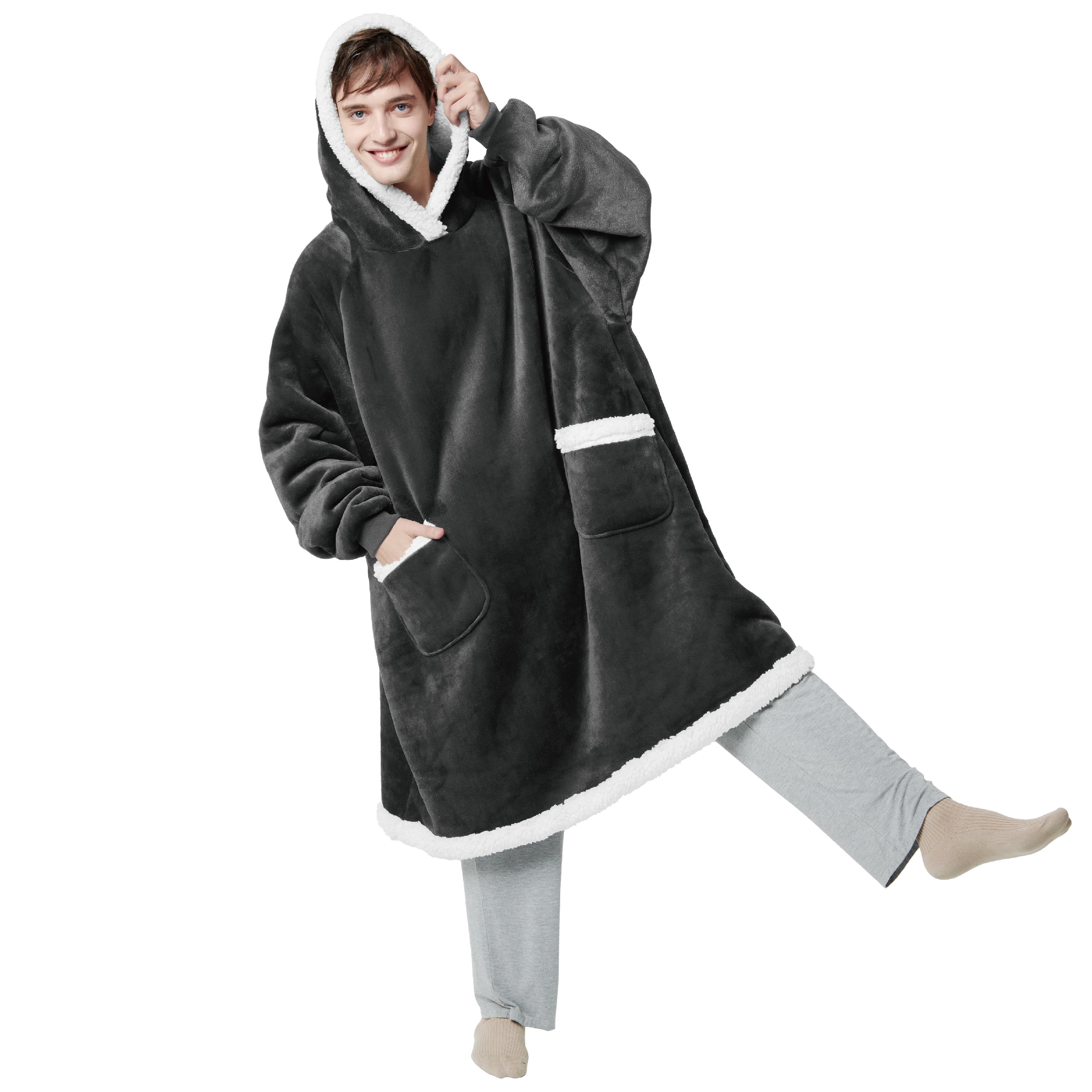 Bedsure Wearable Blanket Hoodie, Sherpa Hoodie Blanket with Giant
