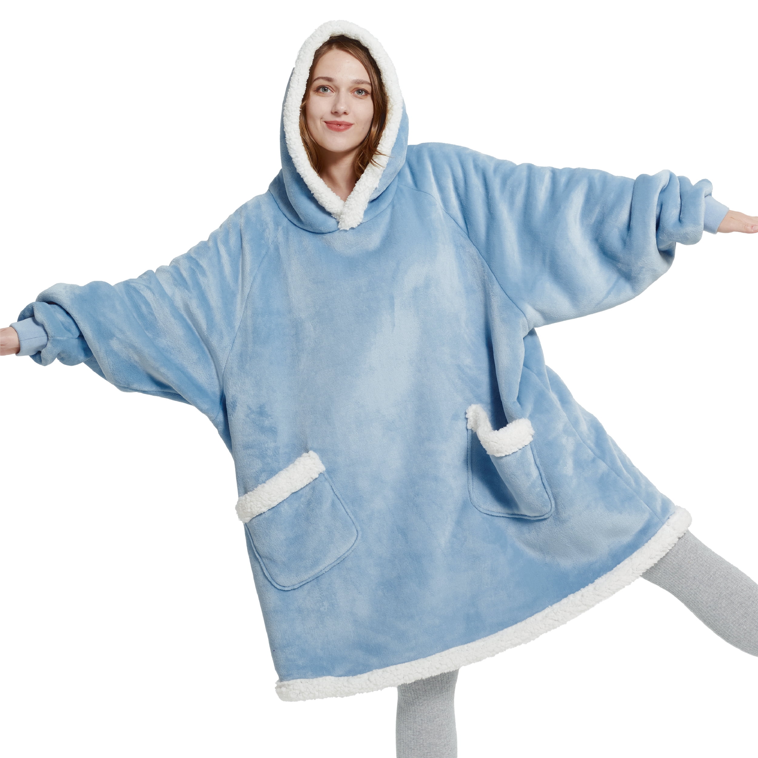 Bedsure Wearable Blanket Hoodie, Sherpa Hoodie Blanket with Giant ...