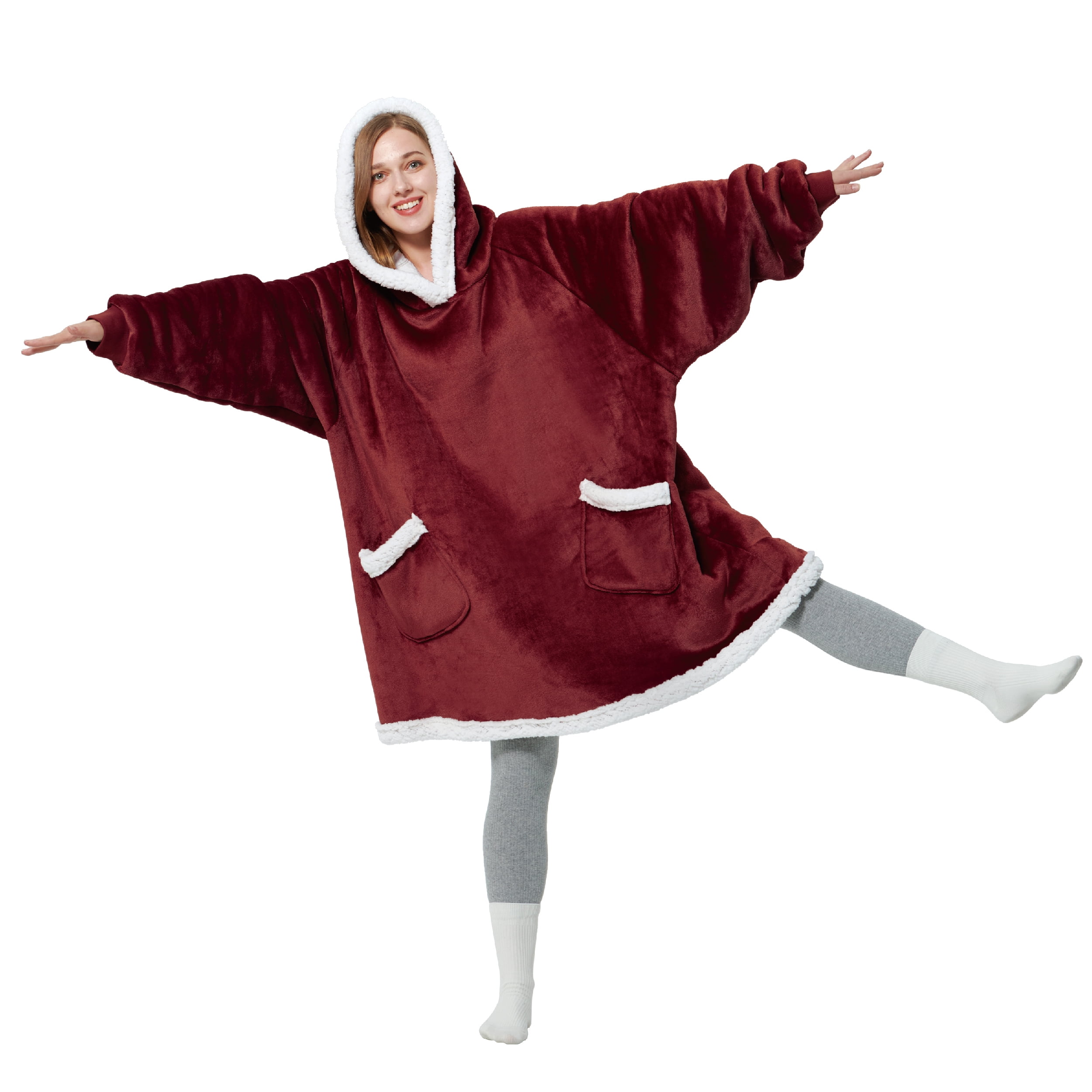 Bedsure Wearable Blanket Hoodie, Sherpa Hoodie Blanket with Giant