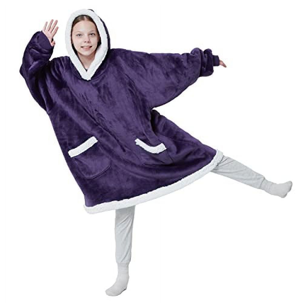 Bedsure Wearable Giant Pocket Blanket Hoodie for Kids Indoors and Outdoors, Sherpa  Fleece Hooded Blanket for Teens, Purple - Walmart.com