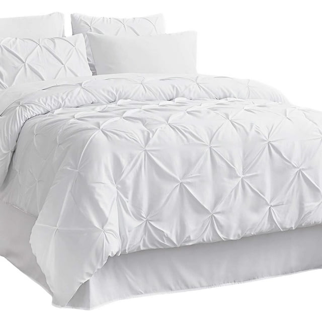 Cozy Comfort White Queen Comforter Set 7 Pieces Pintuck Bedding Set