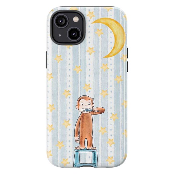 Bedtime Curious Monkey Phone Case, Cute Moon & Stars Night Routine Cover for iPhone 16 15 14 13 12 11 Pro Max Plus Mini