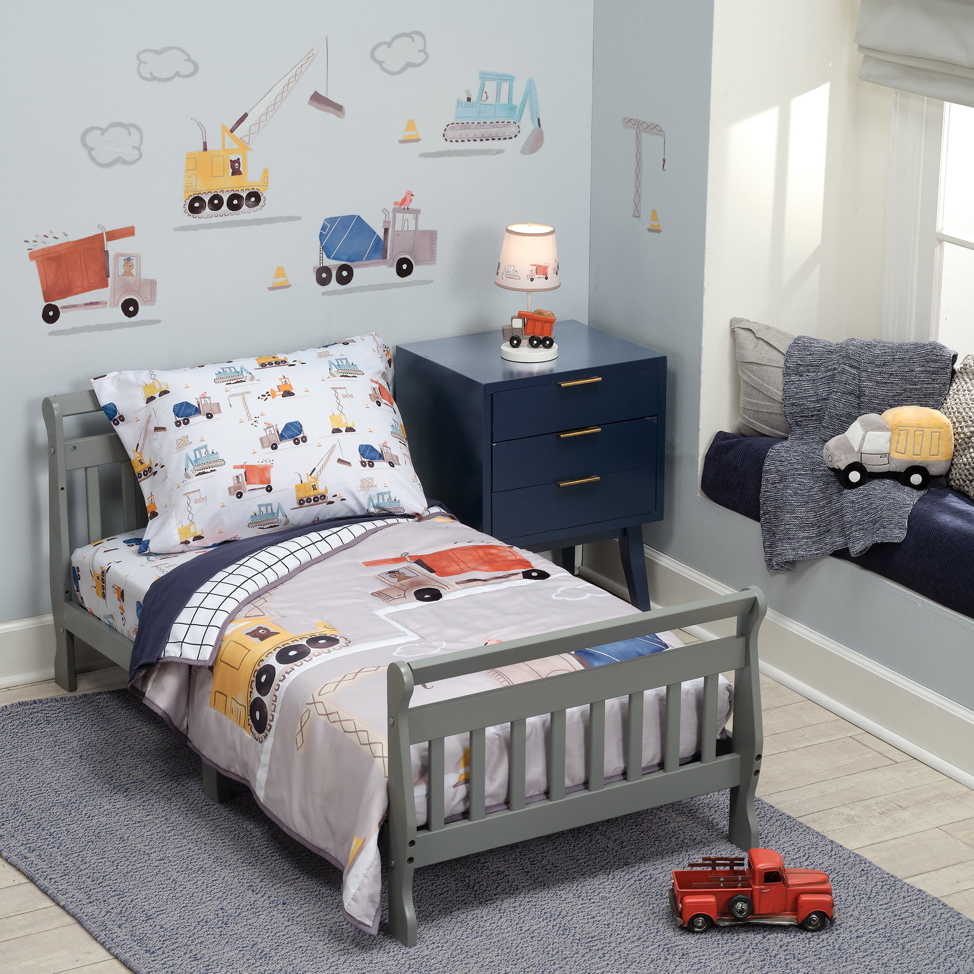 Navy and Gray Microfiber Construction Toddler Quilt Set