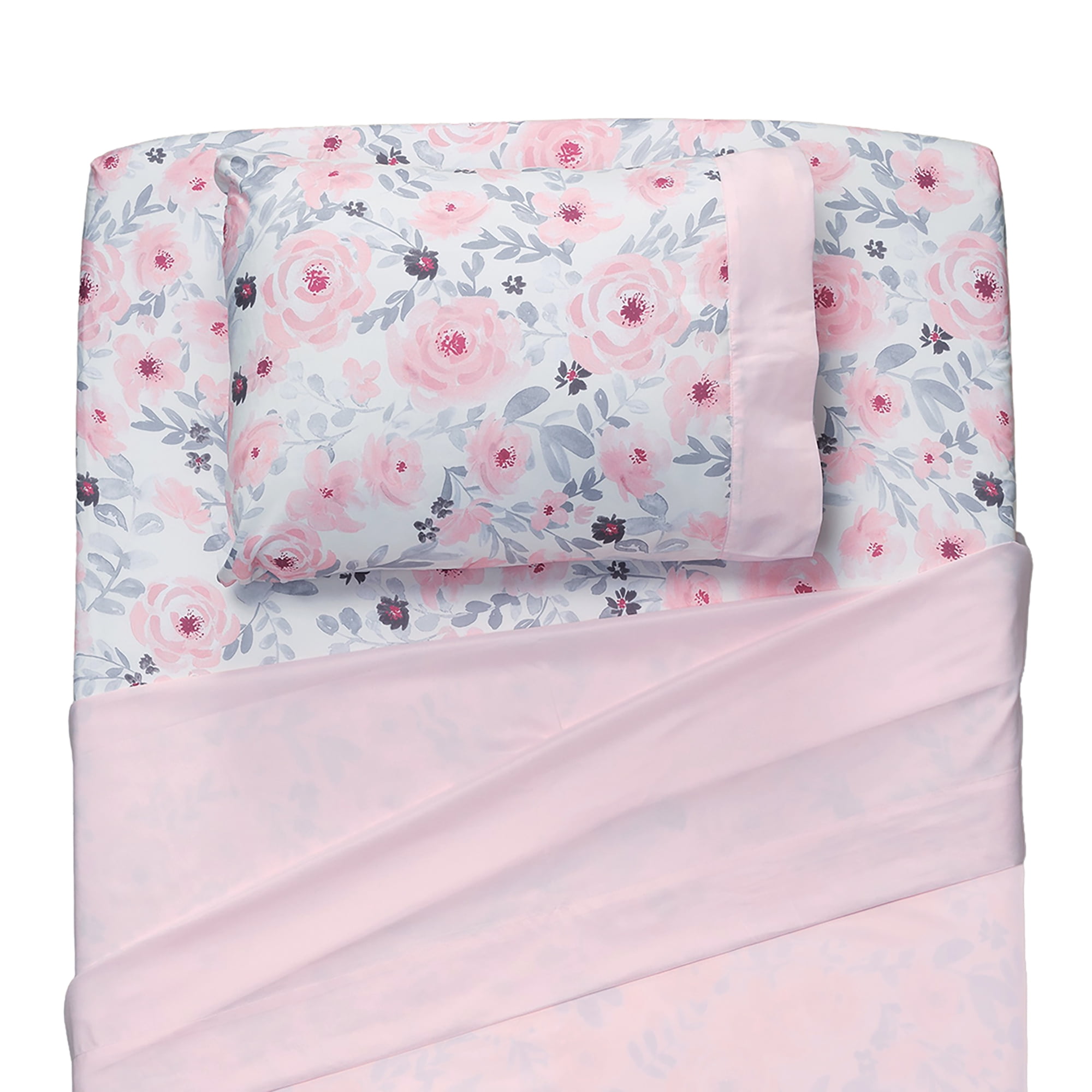 Pink Floral Twin Microfiber Sheet and Pillowcase Set