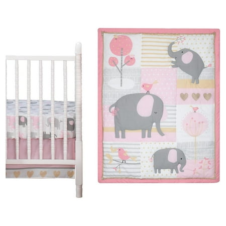 Bedtime Originals Eloise 3-Piece Elephants Crib Bedding Set - Pink, Gray, White, Animals