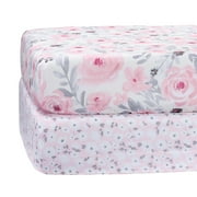 Bedtime Originals Floral Pink/Gray 2-Pack Fitted Crib/Toddler Sheet Set- Flower