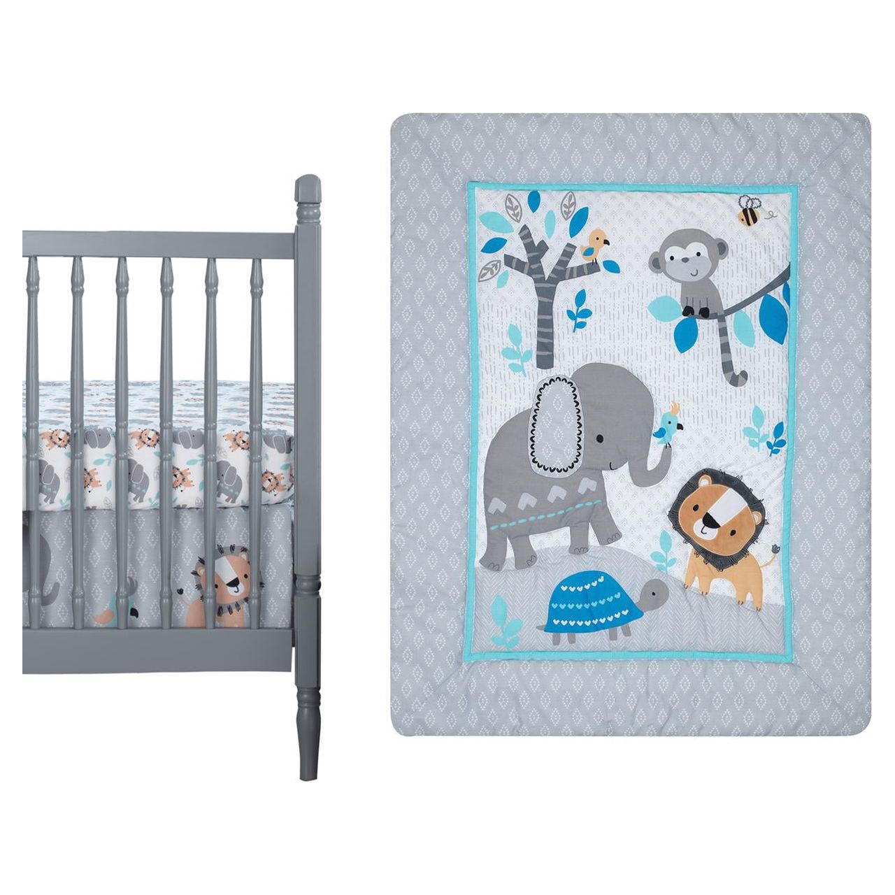 Bedtime Originals Jungle Fun 3-Piece Animals Crib Bedding Set - Blue, Gray, White - image 1 of 7