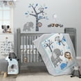 thumbnail interactive-video image 1 of Bedtime Originals Jungle Fun 3-Piece Crib Bedding Set - Blue, Gray, White, 1 of 6