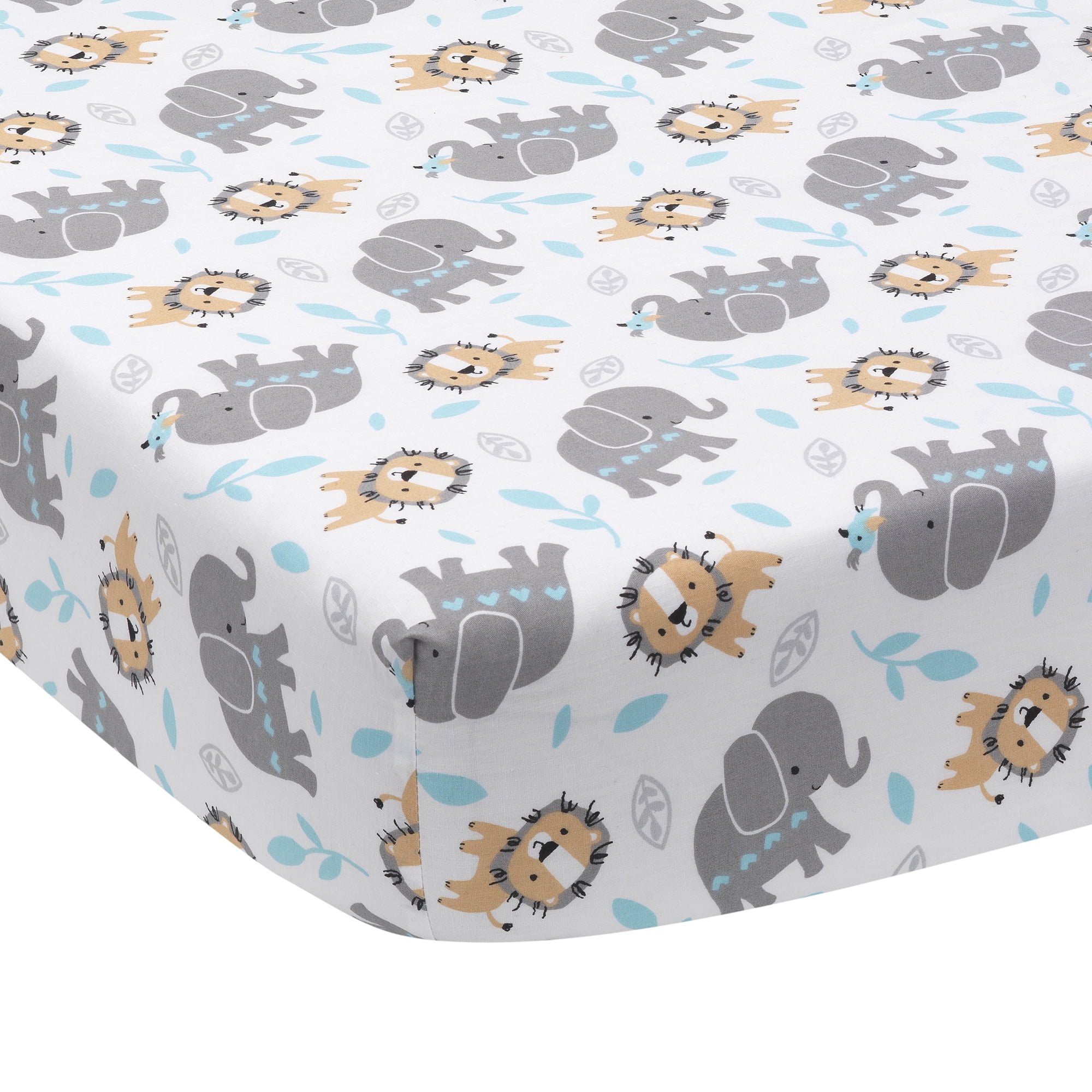 Bedtime Originals Jungle Fun Fitted Crib Sheet Blue, Gray, White