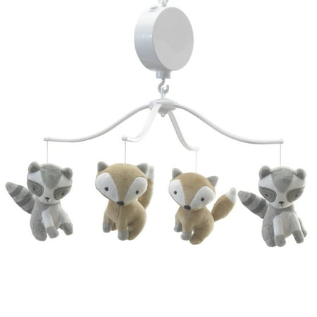 Bedtime Originals Little Rascals Gray Raccoon and Fox Musical Baby Crib Mobile