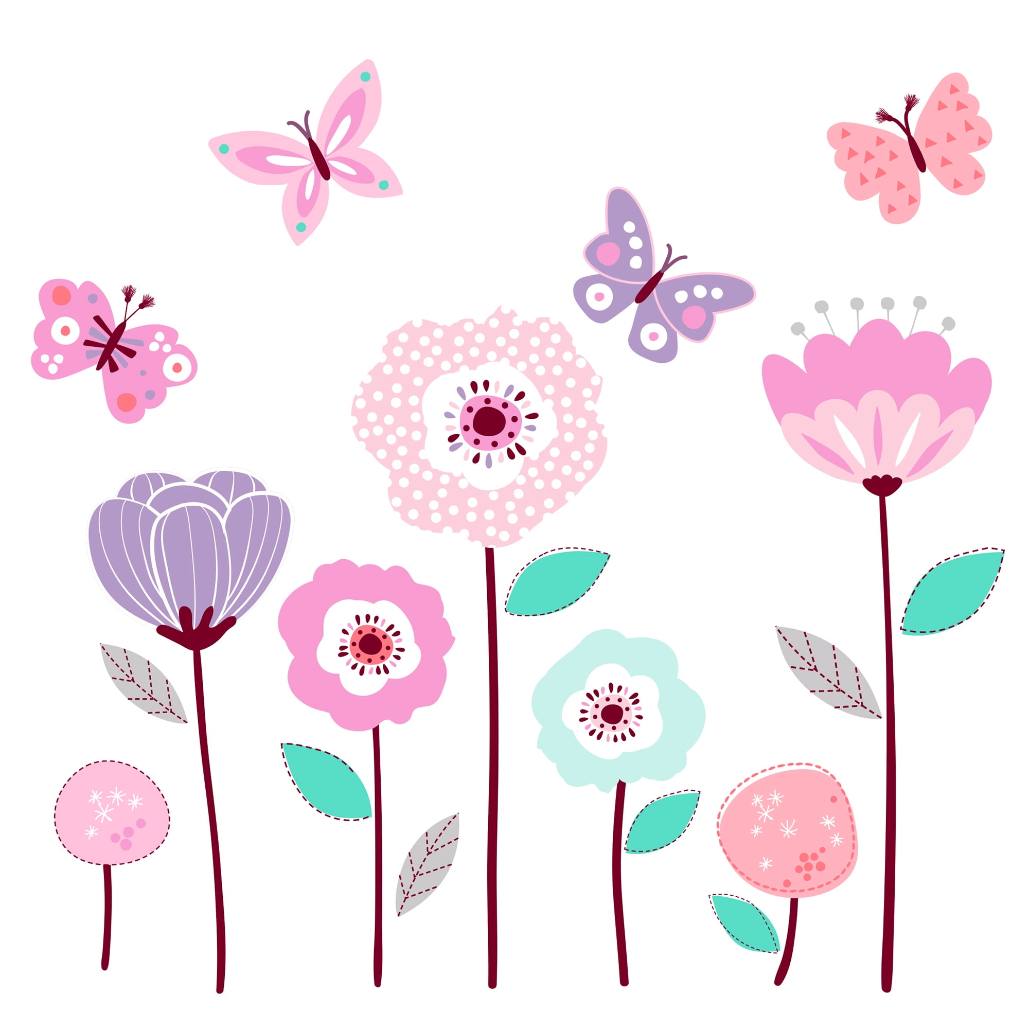 Floral Garden Large Pink/White Watercolor Flowers Wall Decals – Lambs & Ivy