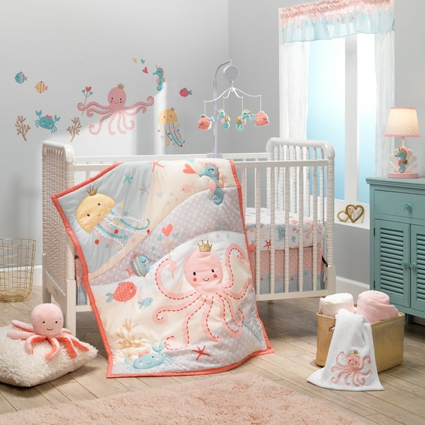 Bedtime Originals Ocean Mist 3Piece Pink/Gray/Yellow Baby Crib Bedding