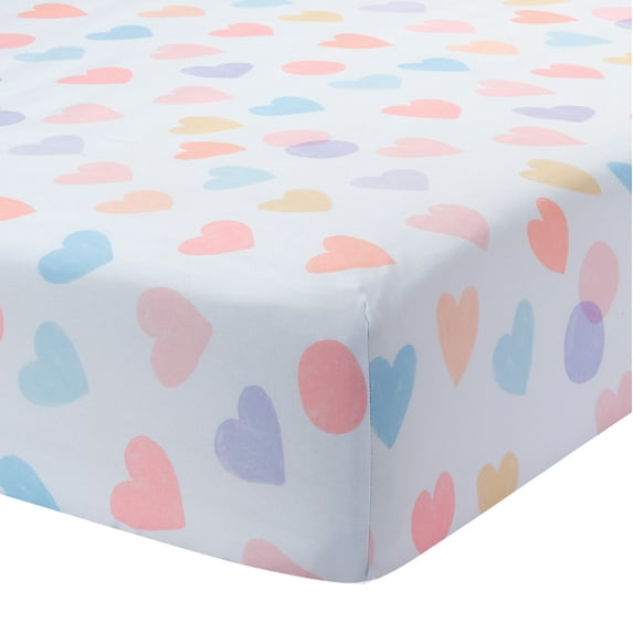 Bedtime Originals Rainbow Hearts White/Peach/Purple Baby Fitted Crib Sheet