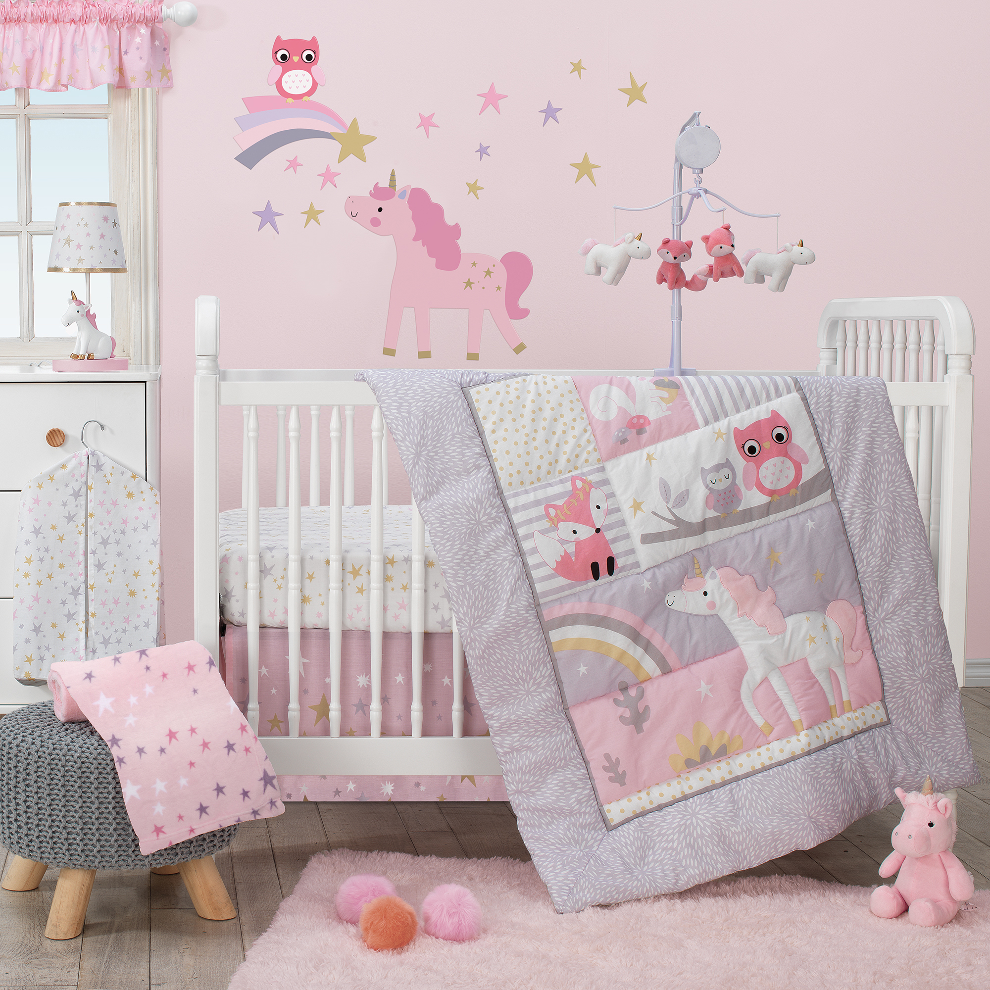 Bedtime Originals Rainbow Unicorn 3-Piece Crib Bedding Set - Pink, Purple - image 1 of 5
