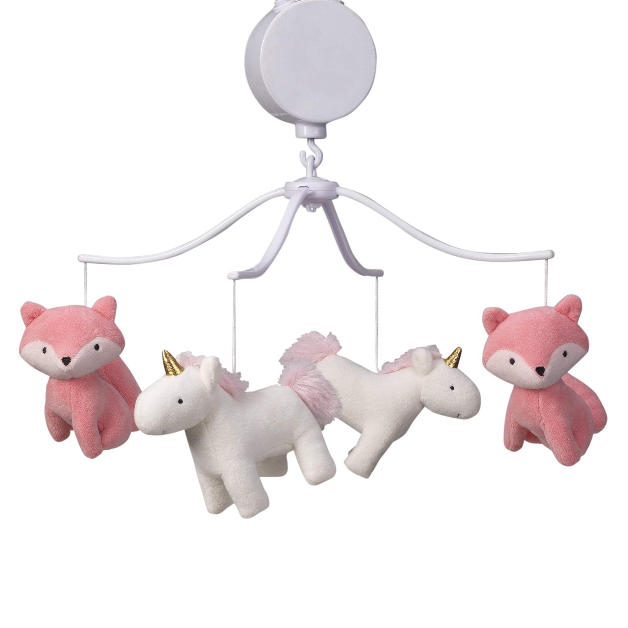 Bedtime Originals Rainbow Unicorn and Fox White/Coral Musical Baby Crib Mobile