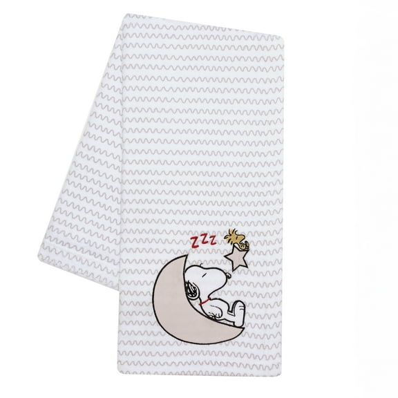 Bedtime Originals Snoopy Love Soft White/Taupe Fleece Baby Blanket w/ Applique