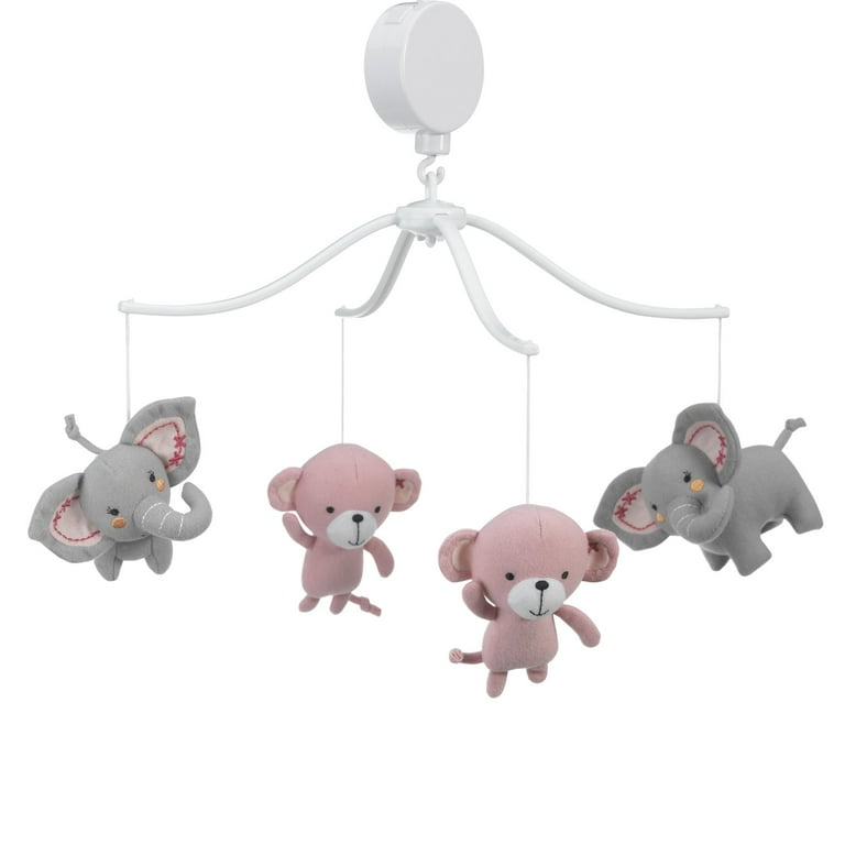 Bedtime Originals Twinkle Toes Musical Baby Crib Mobile Pink Gray Animals