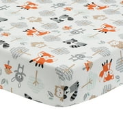 Bedtime Originals Woodland Friends Fox/Owl/Raccoon Fitted Crib Sheet - White