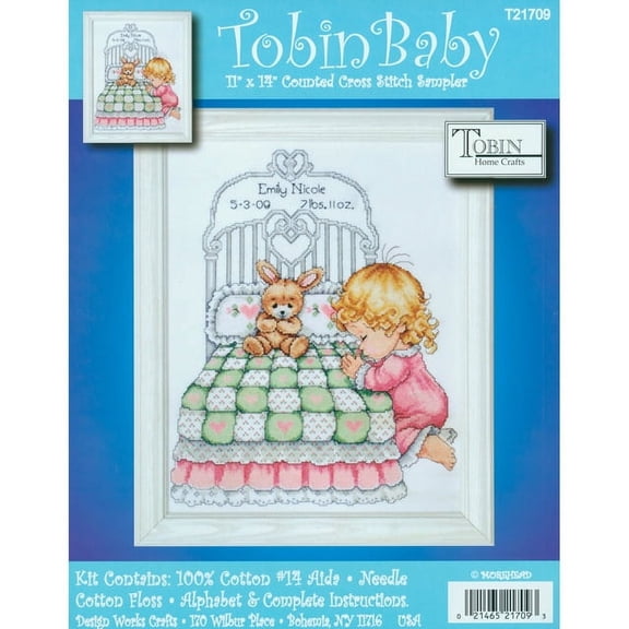Bedtime Prayer Boy Birth Record Counted Cross Stitch Kit