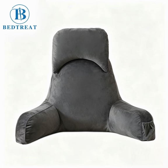 BedTreat Backrest Reading Pillow, Back Support Pillow with Handrail, Detachable on Both Sides, Specially Designed for Reading and Relaxation(Silver,large)