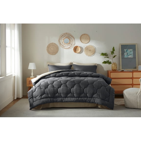 Bedtreat King Comforter Sets，7-Pieces Reversible Bedding Sets，Bed in a Bag with Comforter， Flat Sheet and Fitted Sheet, Pillowcases & Shams，Black/Milky Coffee