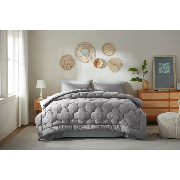 Bedtreat Queen Comforter Sets,7-Pieces Reversible Bedding Sets,Bed in a Bag with Comforter, Flat Sheet and Fitted Sheet, Pillowcases & Shams,Dark Gray/Light Gray