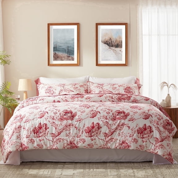 BedTreat Queen Comforter Sets,7-Pieces Reversible Bedding Sets,Bed in a Bag with Comforter,Flat Sheet and Fitted Sheet,Pillowcases & Shams,Lisse,Mauveglow