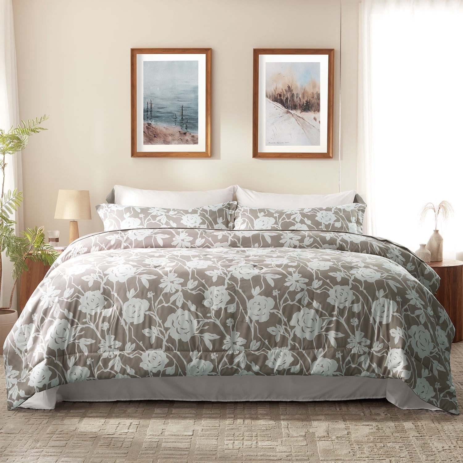 JML 8-Piece Reversible Comforter Set With Sheets - Queen King Twin Pink