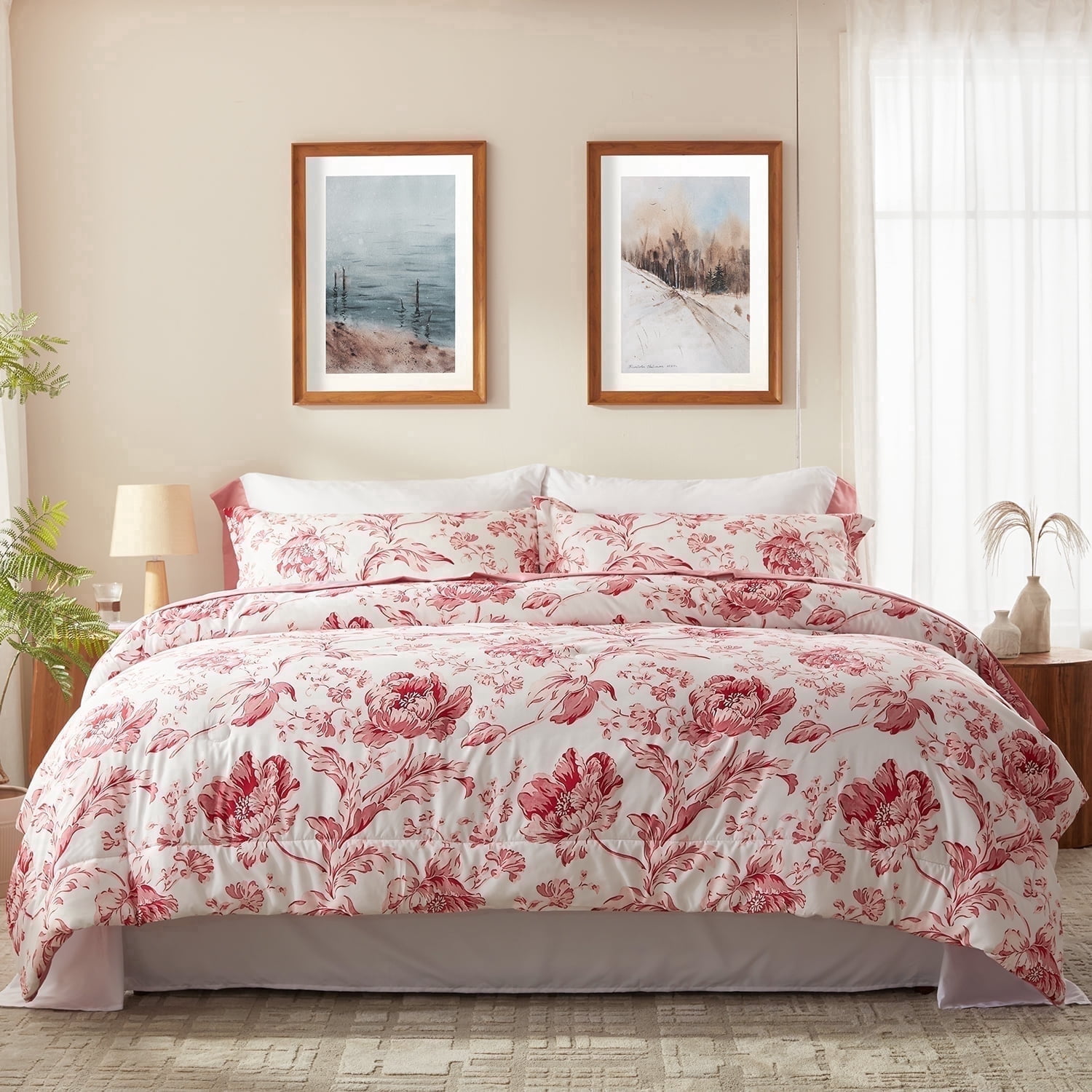 Bedtreat Twin Comforter Sets,5-Pieces Reversible Bedding Sets,Bed in a Bag with Comforter,Flat Sheet and Fitted Sheet,Pillowcase & Sham,Lisse,Mauveglow