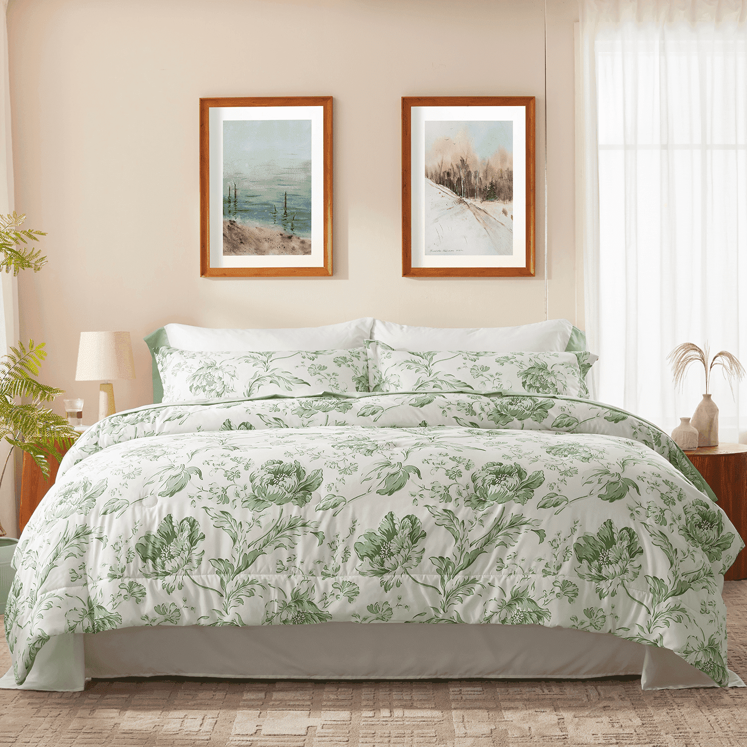 Bedtreat Twin Comforter Sets,5-Pieces Reversible Bedding Sets,Bed in a Bag with Comforter,Flat Sheet and Fitted Sheet,Pillowcase & Sham,Lisse,Tulip Sea