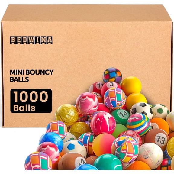 Bedwina Bouncy Balls Bulk Case - 1-Inch (27mm) High Bounce Rubber Balls, Assorted Colors Bouncing Balls for Kids Party Favors, Prizes, Treasure Boxes, Carnival Games & Vending Machines, 1000-Count