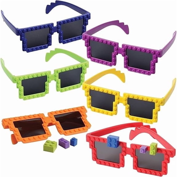 Bedwina Building Blocks Glasses - Pack of 6 - Block Mania Building Block Glasses with Extra Bricks for Carnival Supplies, Stocking Stuffers and Birthday Party Favors for Kids