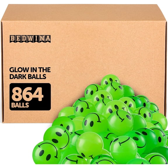 Bedwina Bulk Bouncy Balls Glow in the Dark - (1inch / 27mm) Diameter, High Bouncing, Small Rubber Smile Face Bouncing Balls for Kids, Vending Machines, Game Prize Toys, Party Favor, Gift Bag Filler