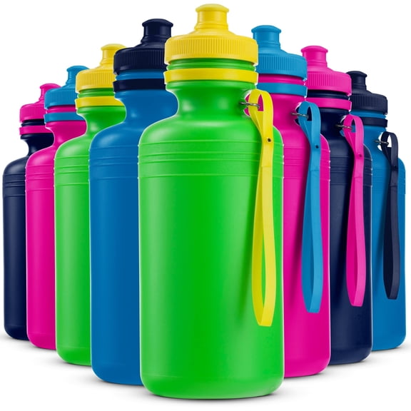 Bedwina Bulk Water Bottles For Kids - (Bulk Pack of 36) 18 Oz - 7.5 Inch BPA-Free Plastic Water Bottles w/Pop-up Tops for Summer, Reusable Water Bottle for School, Sports Birthday Party Favors