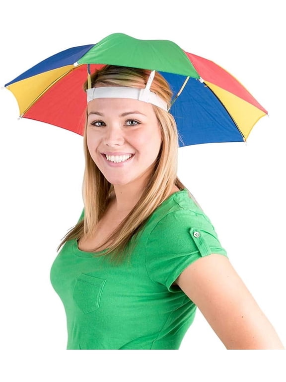 Hands-Free Umbrella Hat, Colorful Sun Hat Beach Umbrella with Adjustable Elastic Headband, 20”, 2-Pack
