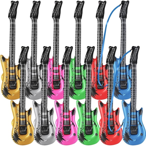 Bedwina Inflatable Guitars for Kids - (Pack of 48) 36-inch Neon Blow Up Guitar Instruments, Party Favors, Giveaways, DJ-Props, Photo-Booth, Birthdays, Rock Star, Rock and Roll Party Decorations