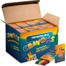 Bedwina Kids Crayons Assorted Crayon Box Coloring Supplies, 6 Crayons per Pack, 120 Packs (720 total crayons)