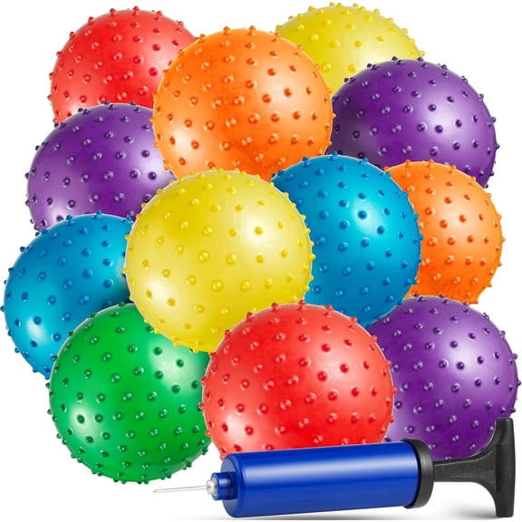 Bedwina 5" Sensory Balls – Pack of 12 Spiky Knobby Balls with Pump, Soft Bouncy Sensory Toy Balls, Therapy Play, Party Favor Balls